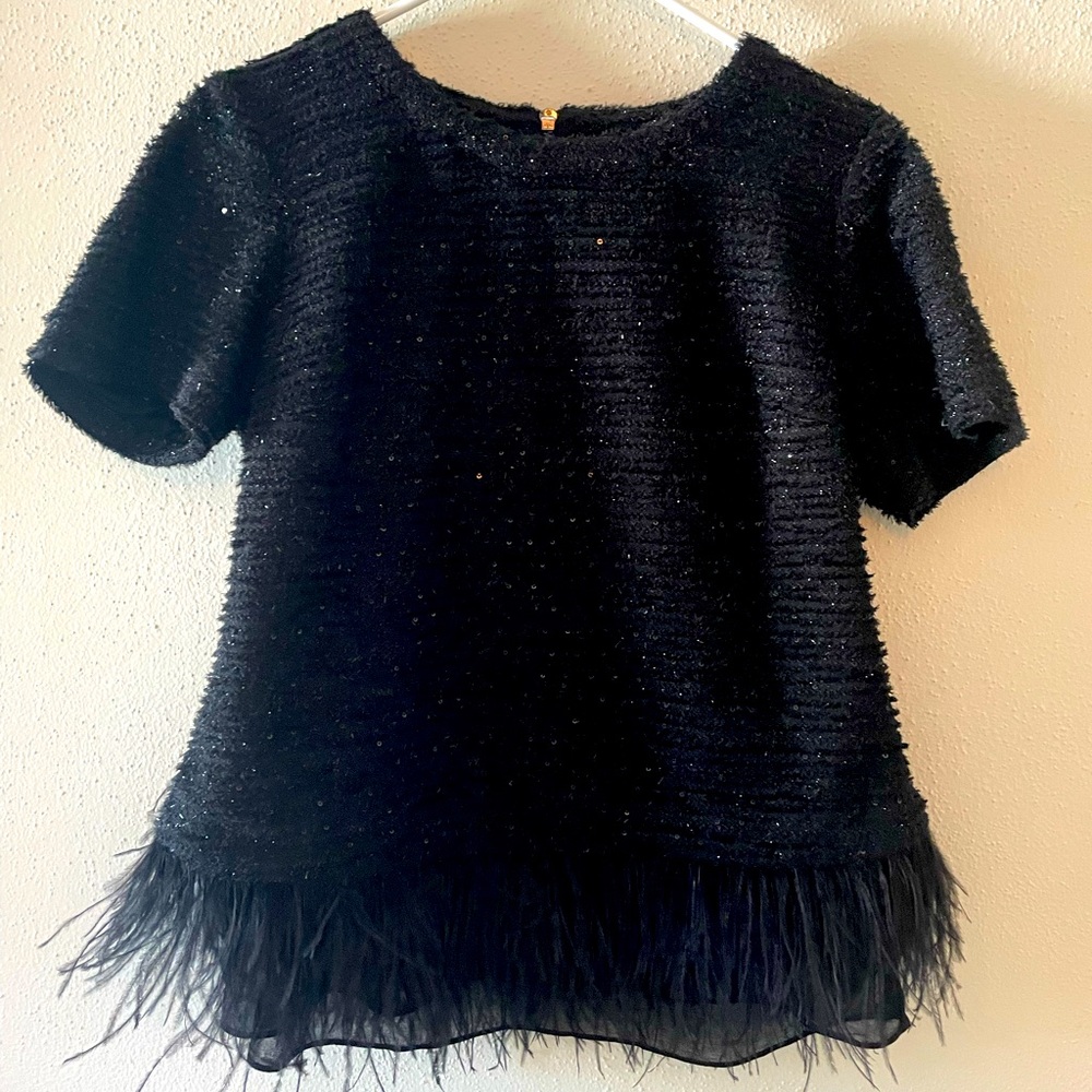 Anthropologie Ostrich Feather Sequin Top